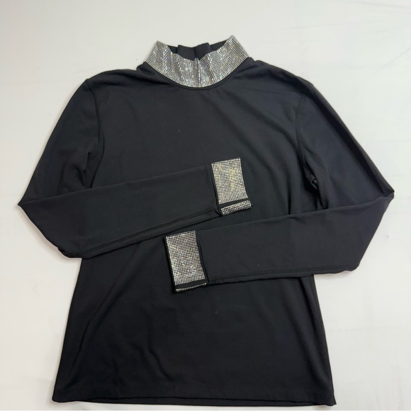 Carbon38 Tops - Carbon38 Rhinestone Mock Neck Long Sleeve Black Nylon-Spandex Top